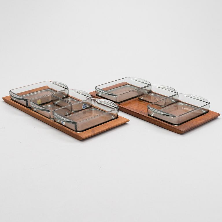 A pair of Danish teak and glass serving trays. Kastrup Holmegaard 1960's.