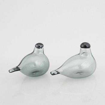 Oiva Toikka, two 'Tiltti' (Chiffchaff) glass birds, Nuutajärvi, Finland.
