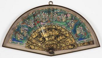 A Chinese laquer fan, Qing dynasty, early 19th century.