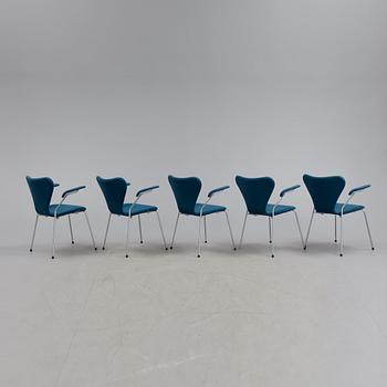 KARMSTOLAR, 5 st, "Sjuan", Arne Jacobsen för Fritz Hansen, formgiven 1955.