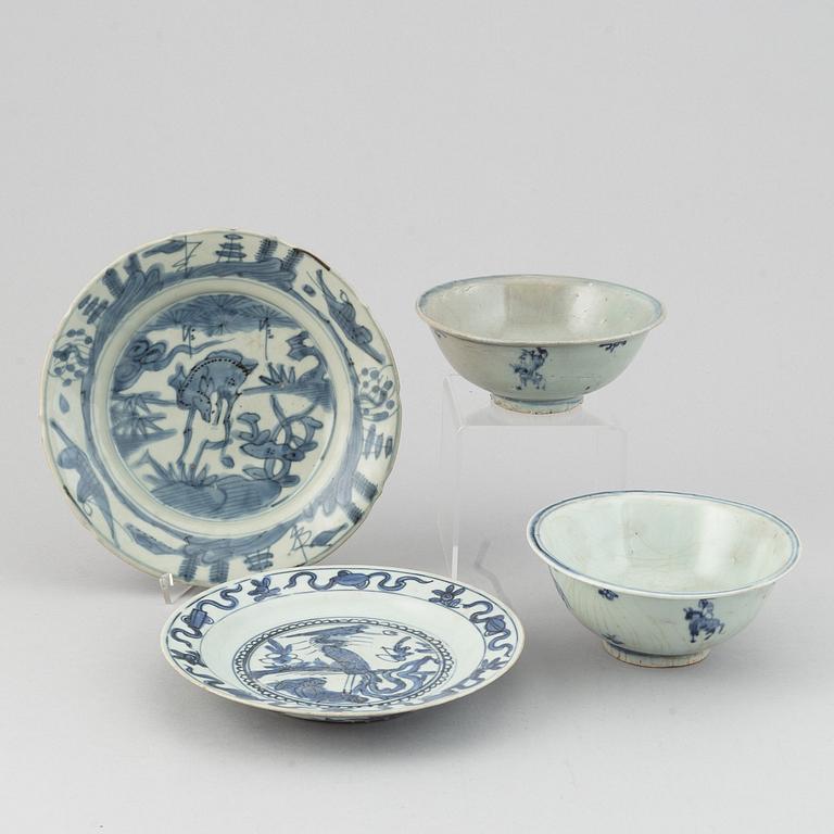 A group of Chinese blue and white porcelain, Ming dynasty (1368-1644).