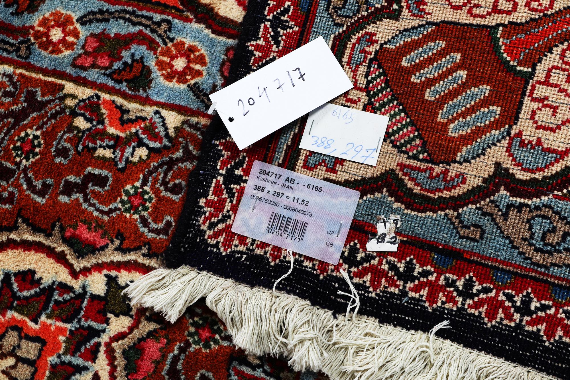 A carpet, Kashmar, ca 388 x 297 cm.