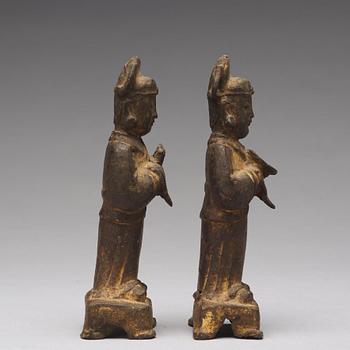 A pair of bronze figurines, Ming dynasty, 17th Century.