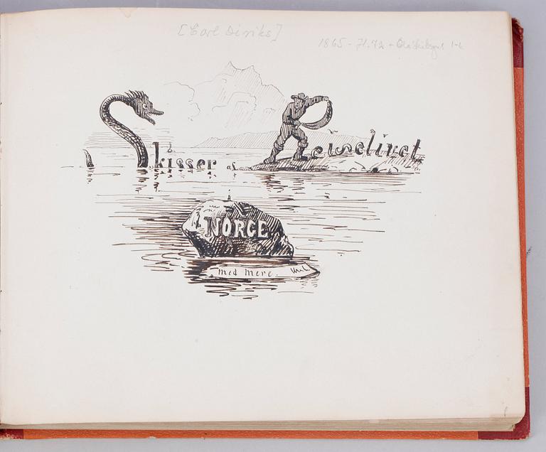 BÖCKER, 2 vol, "Teckningar ur dagens händelser 1847-1852", av F. von Dardel, Stockholm troligen 1848  resp "Skisser af reiselivet i Norge" av CF Diriks, troligen 1865-71.