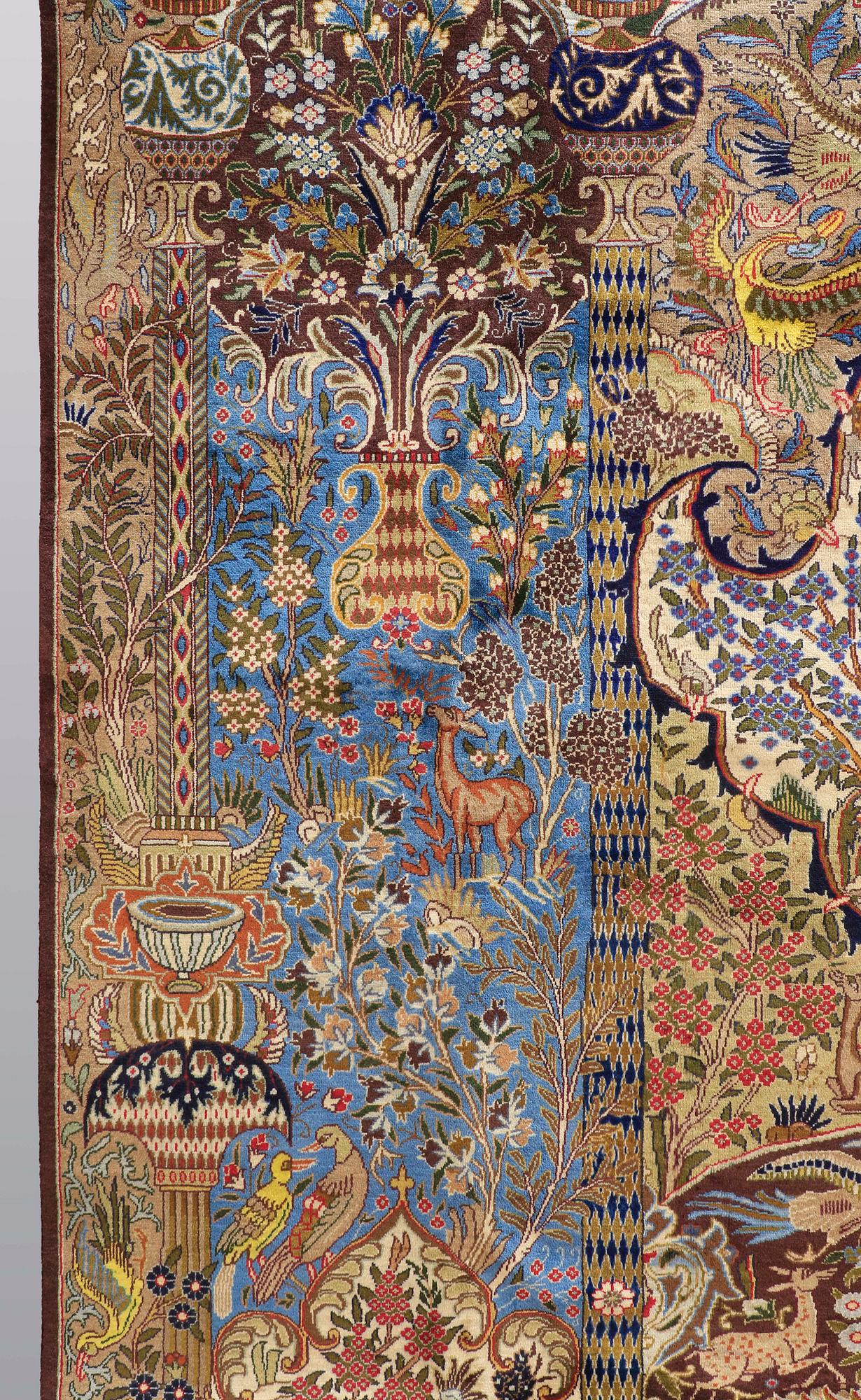 A carpet, Figural Kashmar, ca 388 x 295 cm.