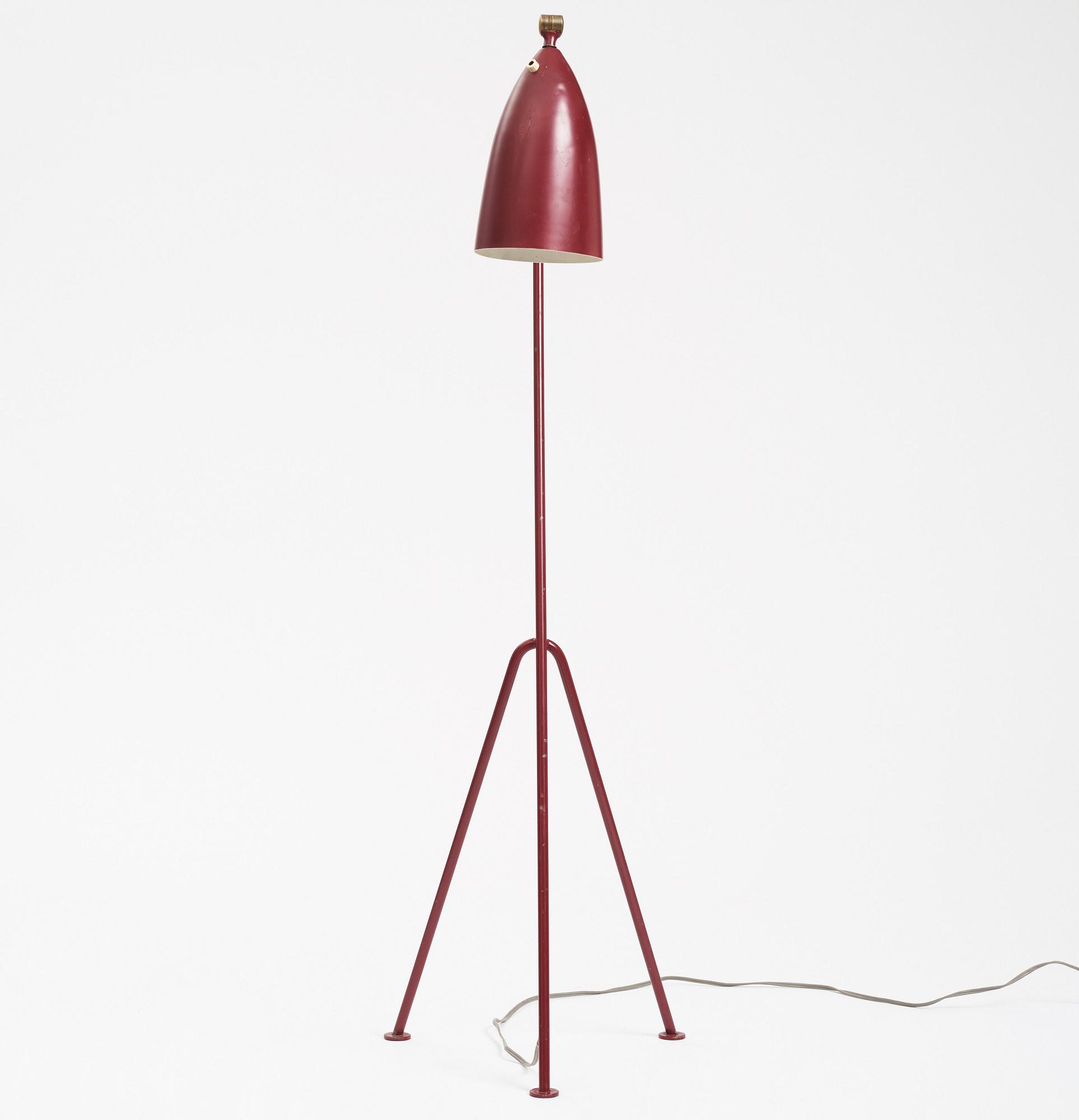 Greta Magnusson Grossman, a burgundy and off-white 'G-33' floor lamp, Bergboms Malmö, mid 20th C.