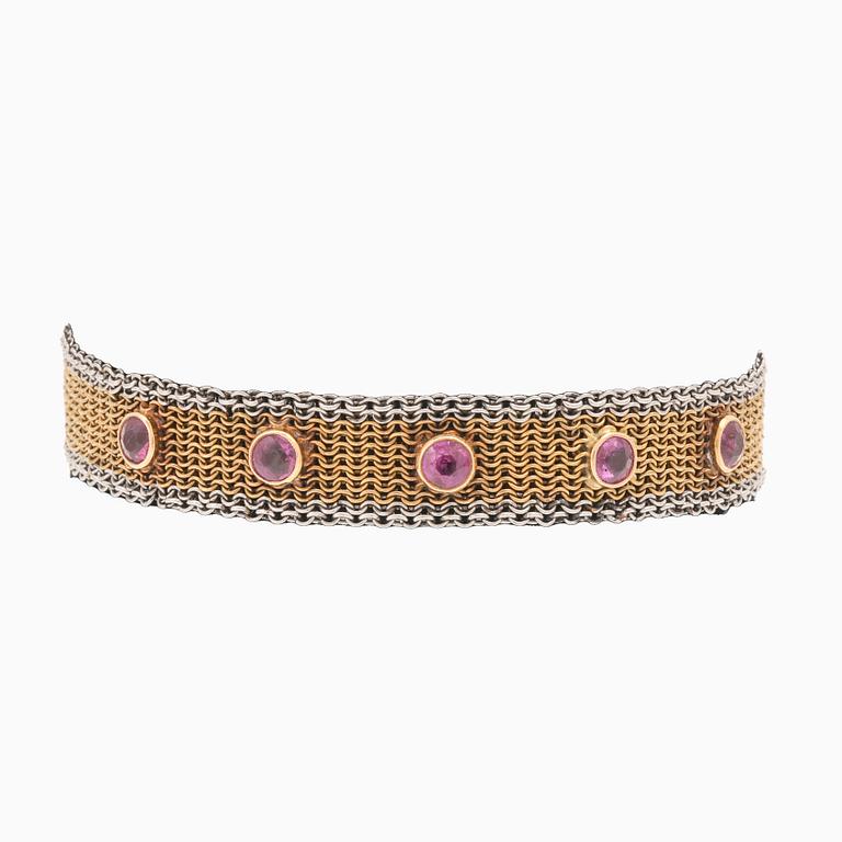 An 18K gold bracelet with old cut rubies, possibly by K Anderson Stockholm, around 1900's.