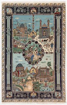 Carpet, figural Täbriz, approx. 275 x 178 cm.