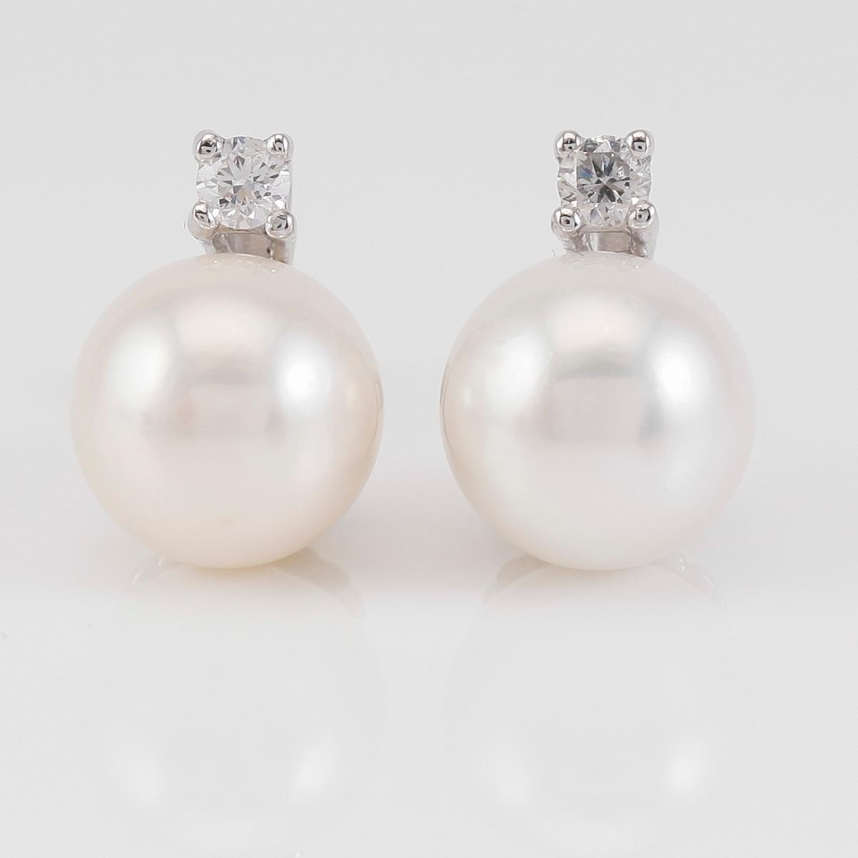 ÖRHÄNGEN, 1 par, 18K vitguld, diamanter tot ca o.14 ct. och south sea pärlor.