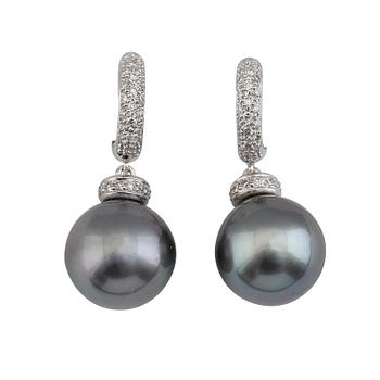 ÖRHÄNGEN, 14K vitguld, tahitipärlor och diamanter tot ca 0.28 ct. Vikt ca 8 g.