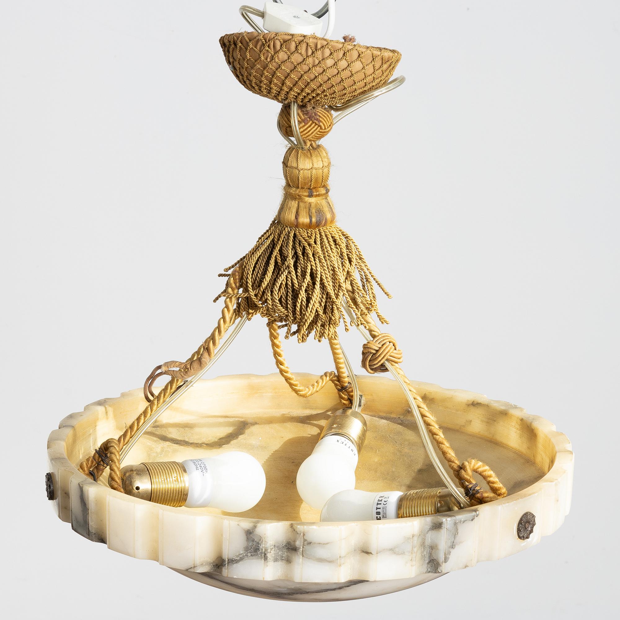 A ceiling lamp, alabaster, 1920s.