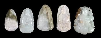 AMULETTER, 5 st, jadeit, Kina, 1800-tal.