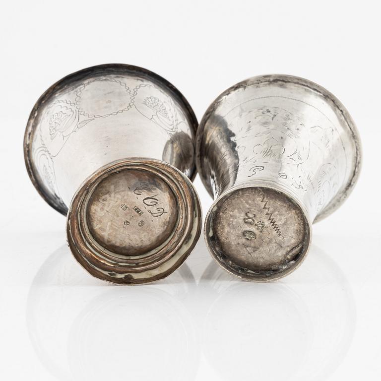 Two Swedish Silver Beakers, 18-19th century.
