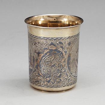 A Russian 19th century silver-gilt and niello beaker, unknown makers mark, Moscow 1839.