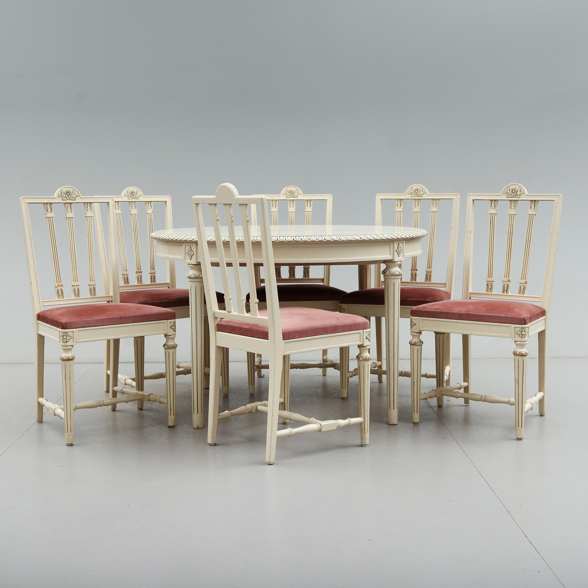 MATGRUPP, 7 delar, gustaviansk stil, 1900-talets mitt.