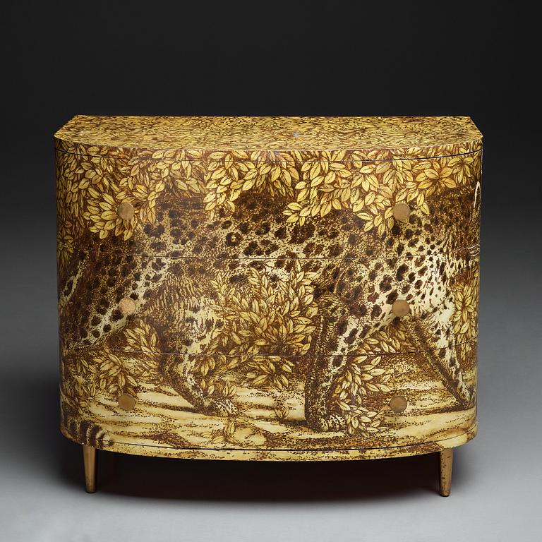 Piero Fornasetti, a "Leopardo" chest of drawers, Ateliers Fornasetti, Milan 1950-60's.