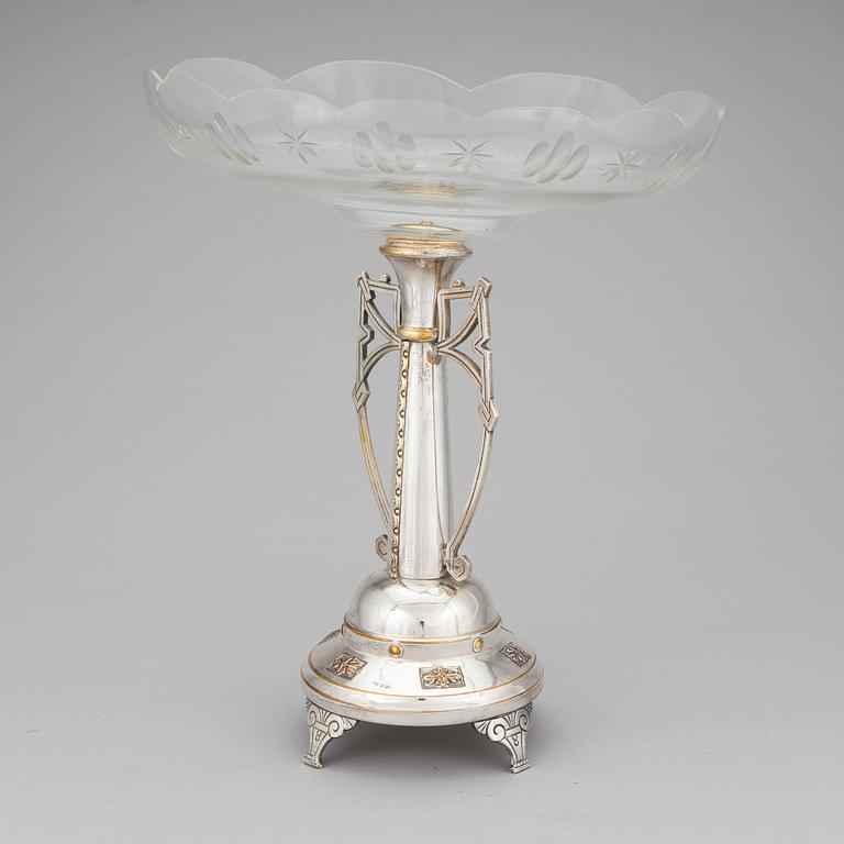 A jugend fruit stand in silver plate and cut glass by Axel Neuman, Södertälje, 1913-1918.