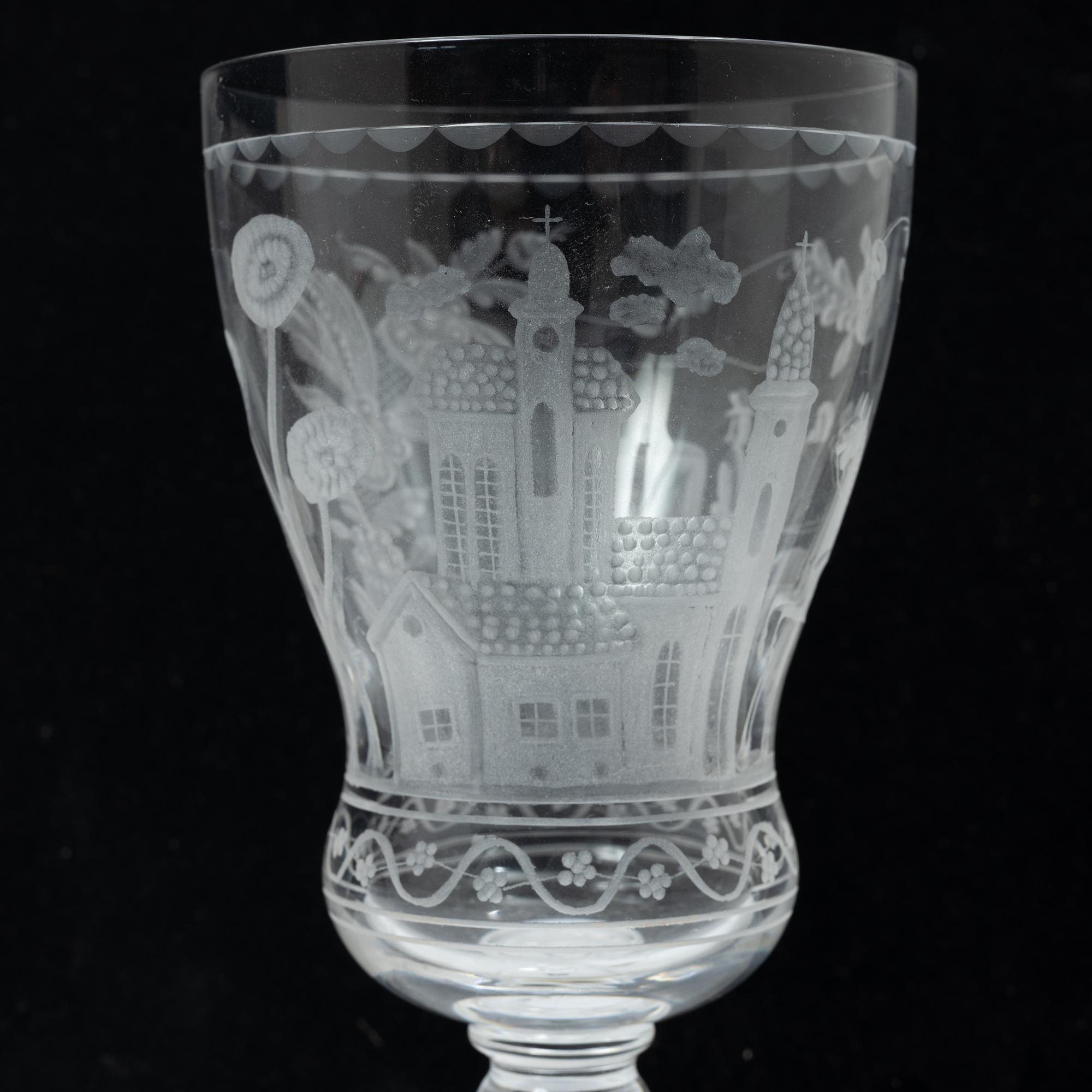 Vicke Lindstrand, rödvinsglas, 5 st, "Dalecarlia", Kosta Boda.