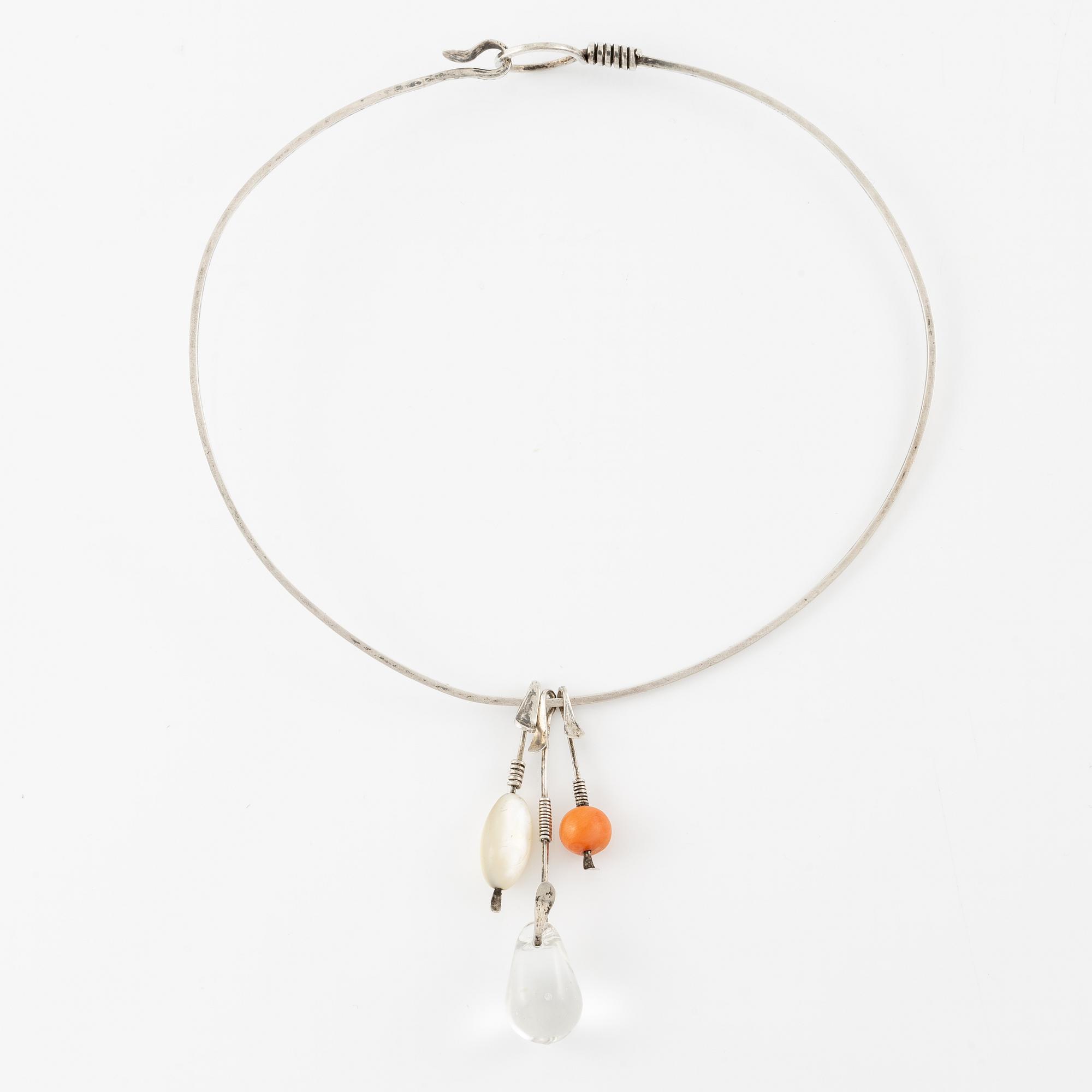 Vivianna Torun Bülow-Hübe, a silver necklace with three pendants, executed in her own workshop, Stockholm 1950's.