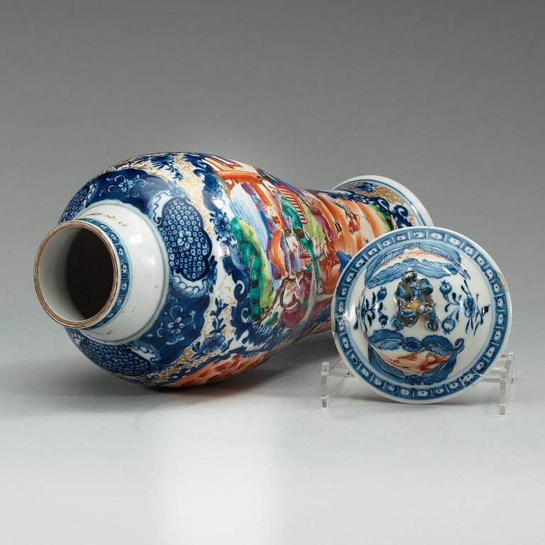 A blue and white and famille rose vase with cover, Qing dynasty, Qianlong (1736-95).