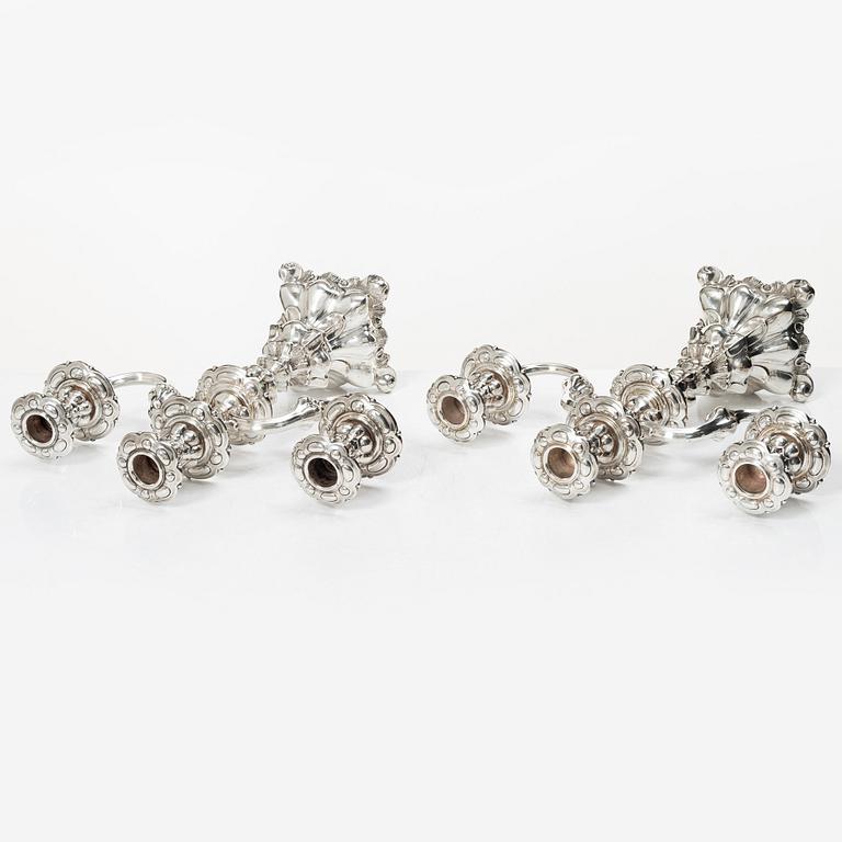 A pair of silver candelabra, Baroque style, Swedish import mark, 20th century.