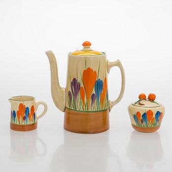 Clarice Cliff, 10-piece coffee service, stamped "Crocus", England.