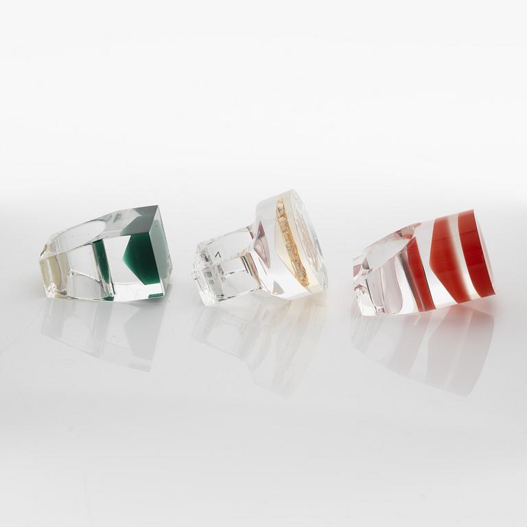 Siv Lagerström, three acrylic plastic rings, 1970s.