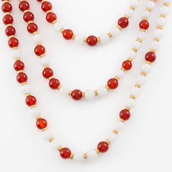 Lalique, necklace, "L'Oiseau de Feu", 18K gold with fire opal, sapphires, and diamonds on black jade.