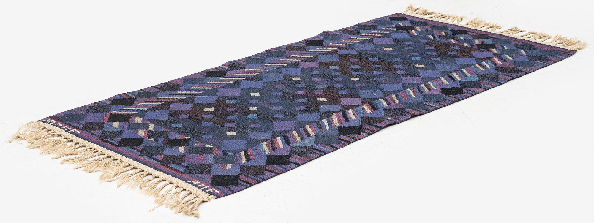 Ann-Mari Forsberg, a carpet, 'Tobias', tapestry variant, c 150 x 71 cm, signed AB MMF AMF.