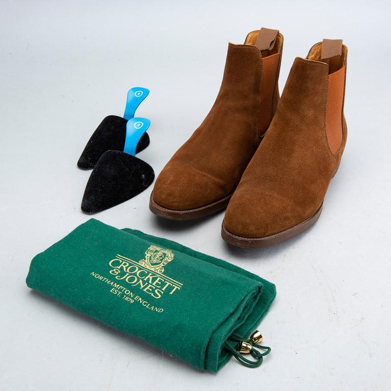A pair of brown suede 'Gresham' Crockett & Jones boots.