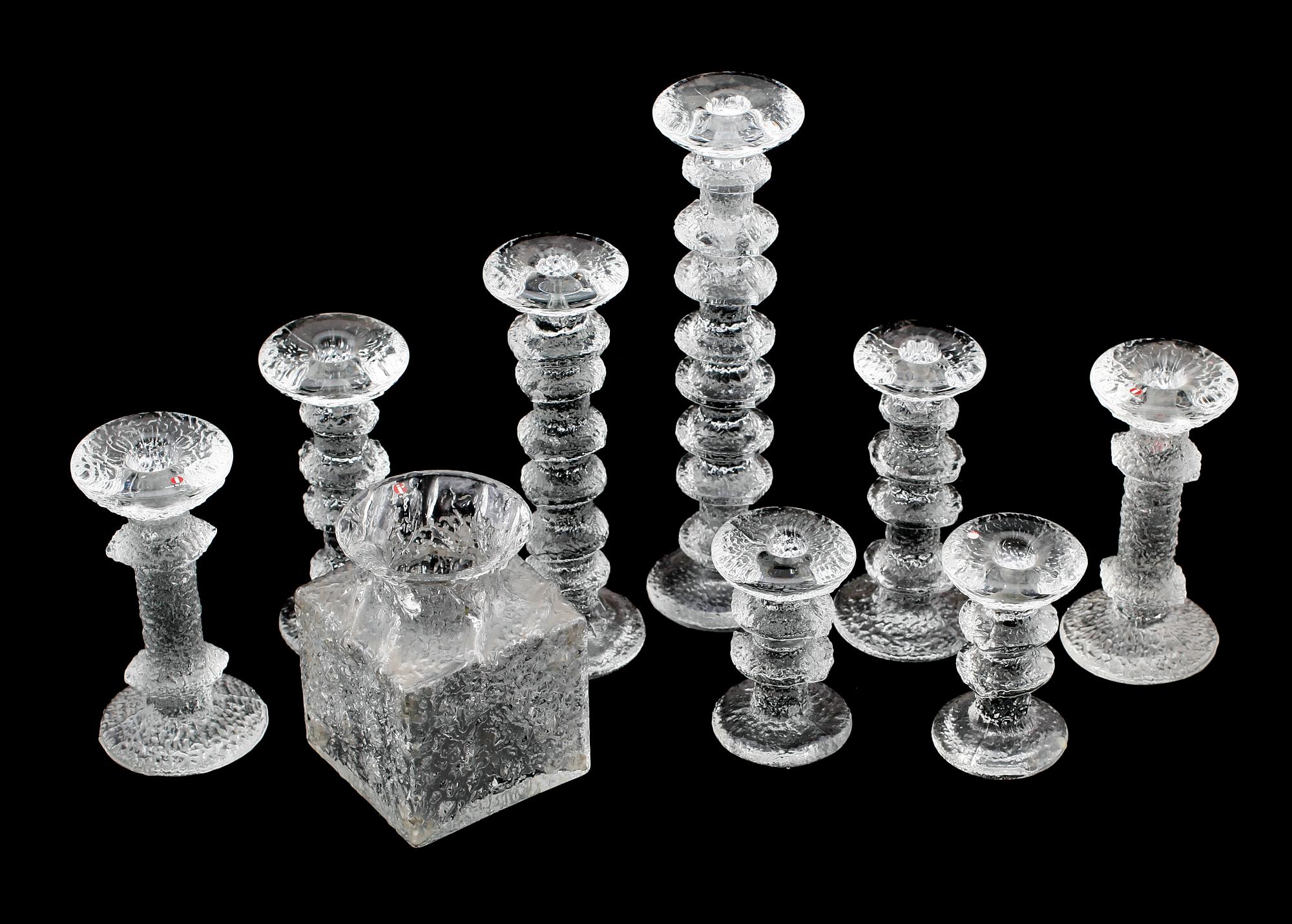 LJUSSTAKAR, 8 st samt VAS, glas, bl a Festival, Timo Sarpaneva, Iittala, Finland.