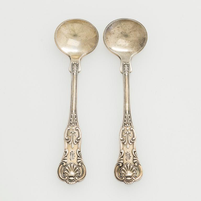 Black Starr & Frost, a pair of sterling silver shakers and sugar bowls, USA around 1900, Gorham pair of sterling spoons.