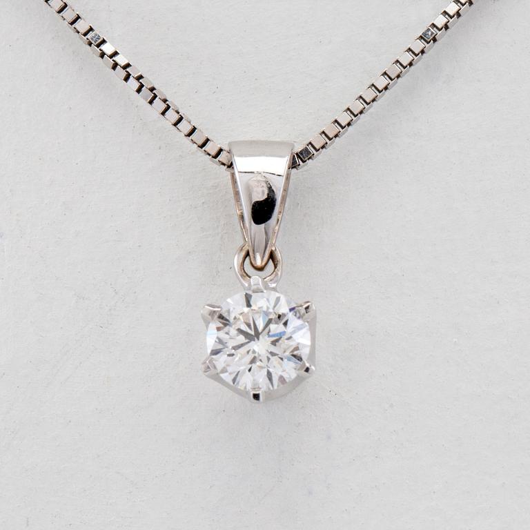 Necklace 18K white gold with a round brilliant-cut diamond.