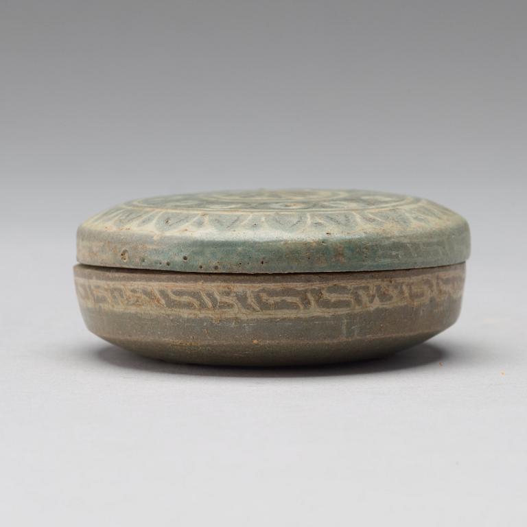 A Korean vase and cosmetic box with cover, Koryo, 13th Century.