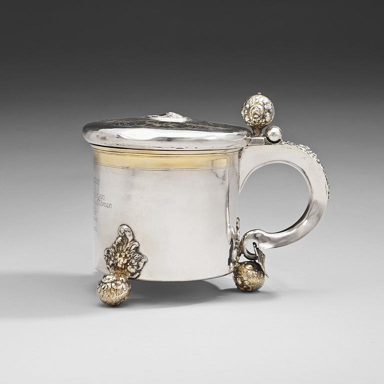 A Swedish late 17th century parcel-gilt tankard, marks of Didrik Hansson Hysing, Stockholm 1699.