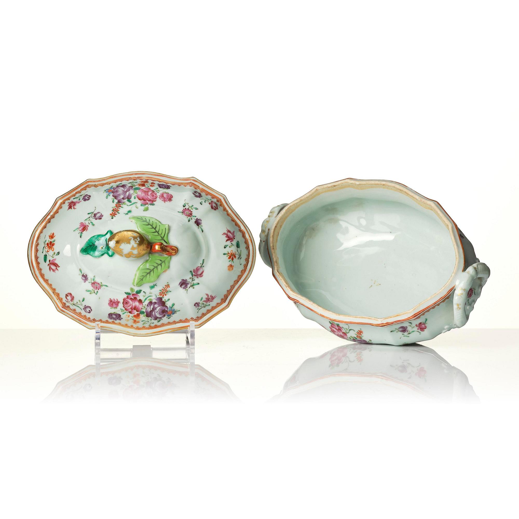 A famille rose tureen with cover and stand, Qing dynasty, Qianlong (1736-95).
