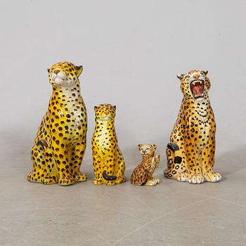 Decorative sculptures 4 pcs Cheetahs 20th century glazed ceramic.