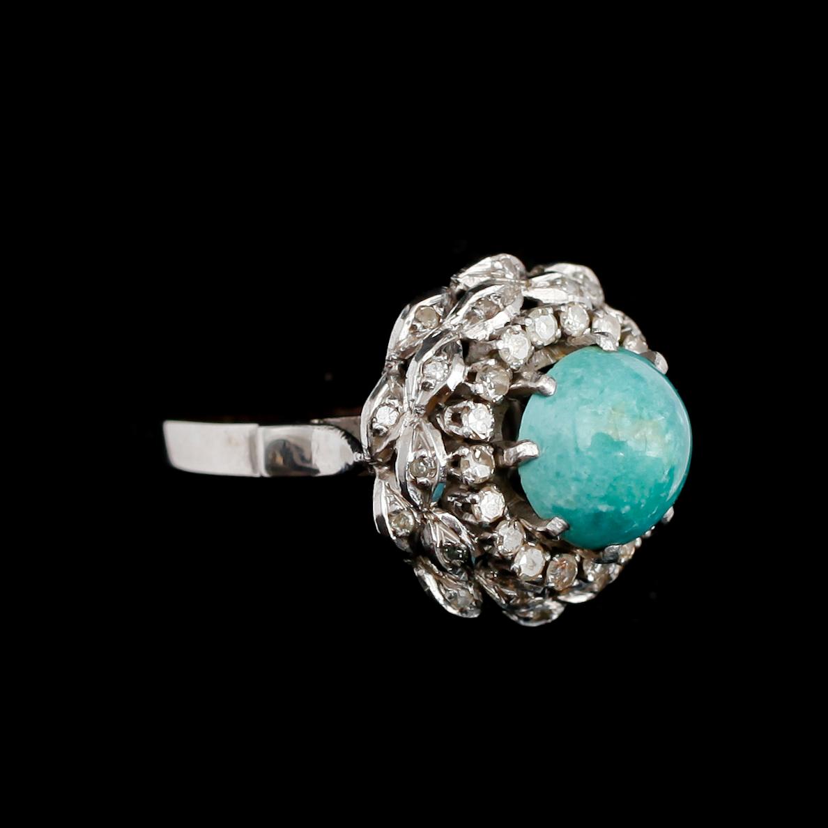 RING, vitguld, med diamanter och turkos, 1900-talets mitt.