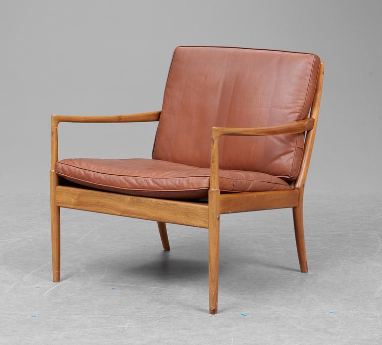 An Ib Kofoed Larsen "Samsö" teak and brown leather easy chair, OPE möbler, Sweden.