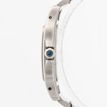 Cartier, Santos Galbeé, ca 1994. <b>Case size:</b> 29 x 29 mm
<b>Material:</b> steel
<b>Mov...