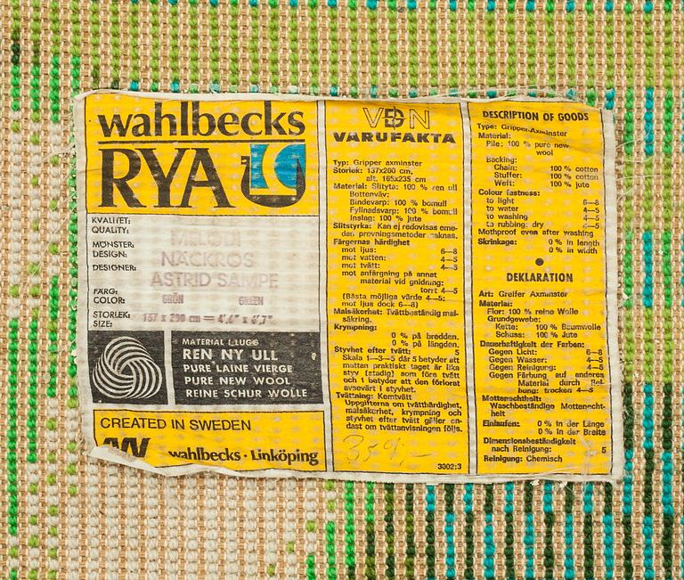 MATTA, rya, "Näckros", Astrid Sampe, Wahlbecks Rya, Linköping, 1960-tal. Ca 200 x 137 cm.