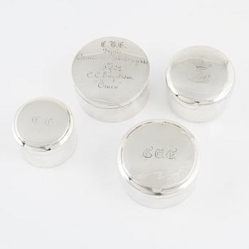 Four Swedish Silver Boxes, including mark of  Lorenz Georg Weis, Norrköping 1823.