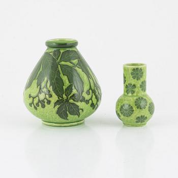 Josef Ekberg, two Art Nouveau vases, Gustafsberg, early 20th Century.