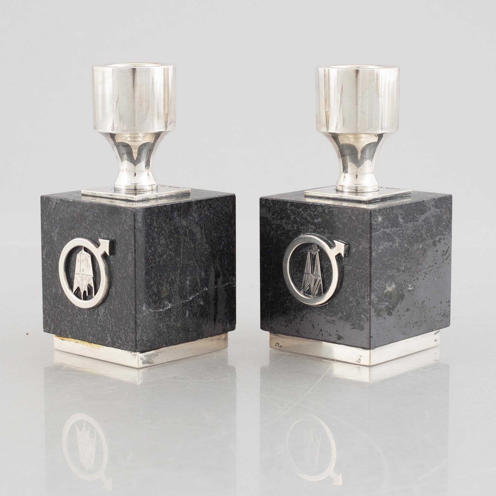 KG Markström's Goldsmiths Ltd, candlesticks, a pair, silver, Uppsala, 1964.