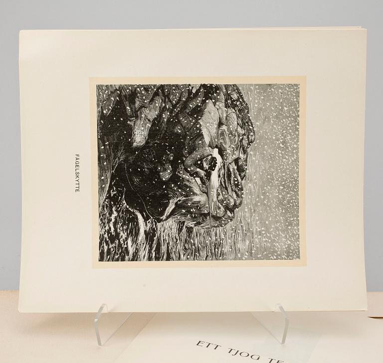 ALBERT ENGSTRÖM, mapp med reproduktioner, "Ett Tjog Teckningar ur Albert Engströms Portfölj", signerad med dedikation.