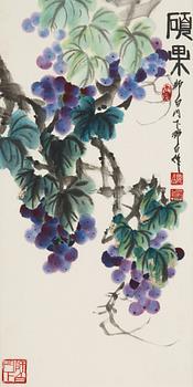 A painting by Deng Baiyuejin (1958-), "Grapes", signed.