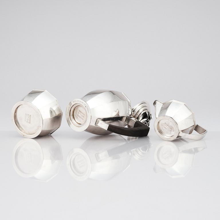Atelier Borgila, kaffeservis, tre delar, Stockholm, 1947, gesällprov av K-E Löfman, sterling silver.