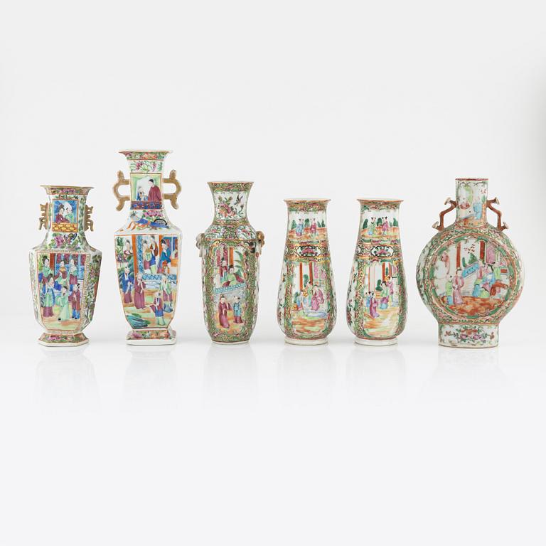 Vaser, 6 st, porslin, Kanton, Kina, 1800/1900-tal.