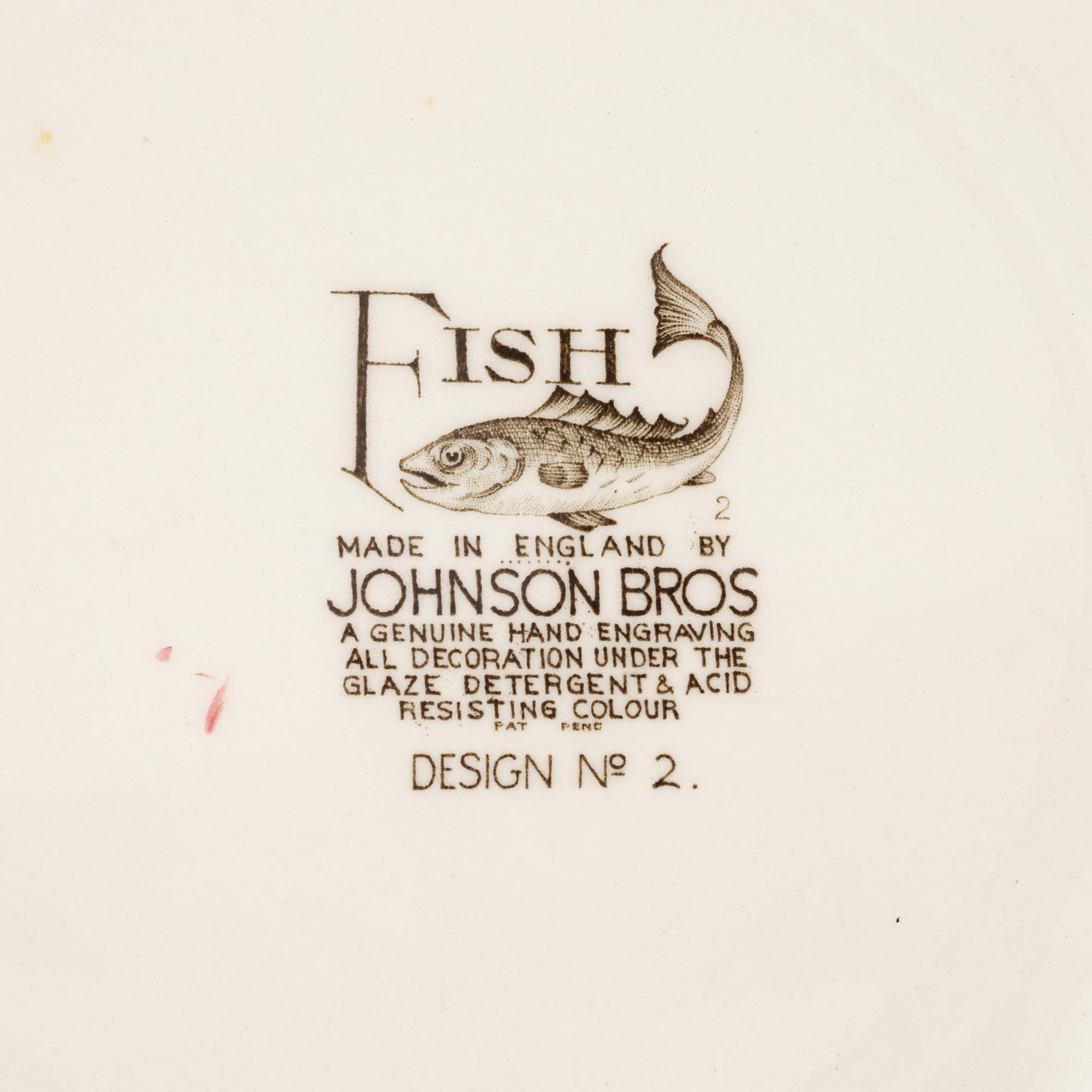 Fish service, 7 pieces, earthenware, "Fish", Johnson Bros, England.