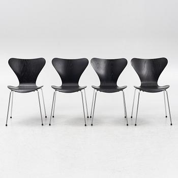 Arne Jacobsen, four 'Series 7' chairs, Fritz Hansen, dated 2019.